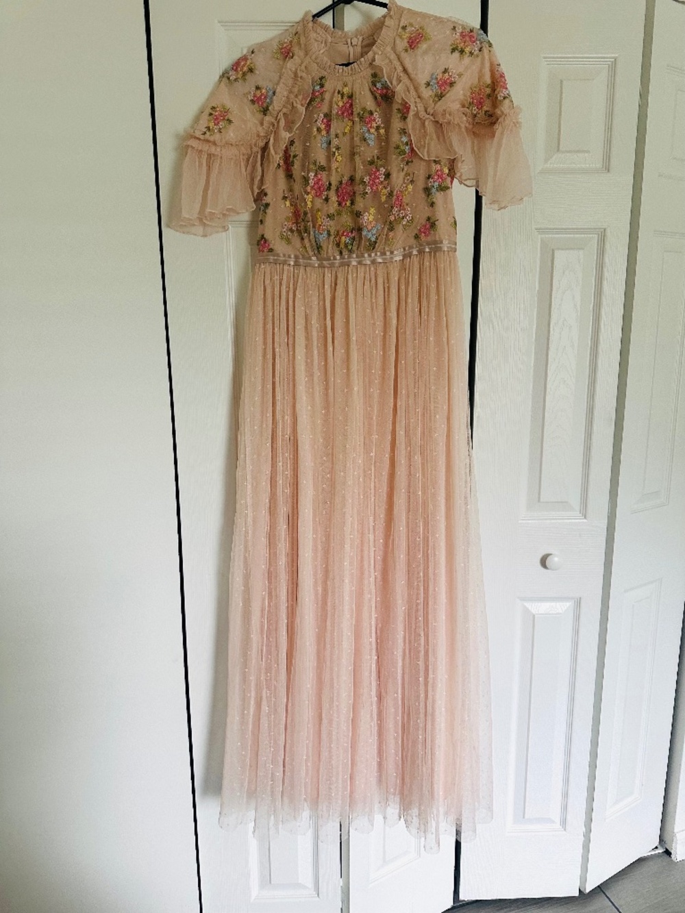 Needle & Thread Blush Pink Floral Embroidered Tulle Midi Dress - Picture 1 of 2
